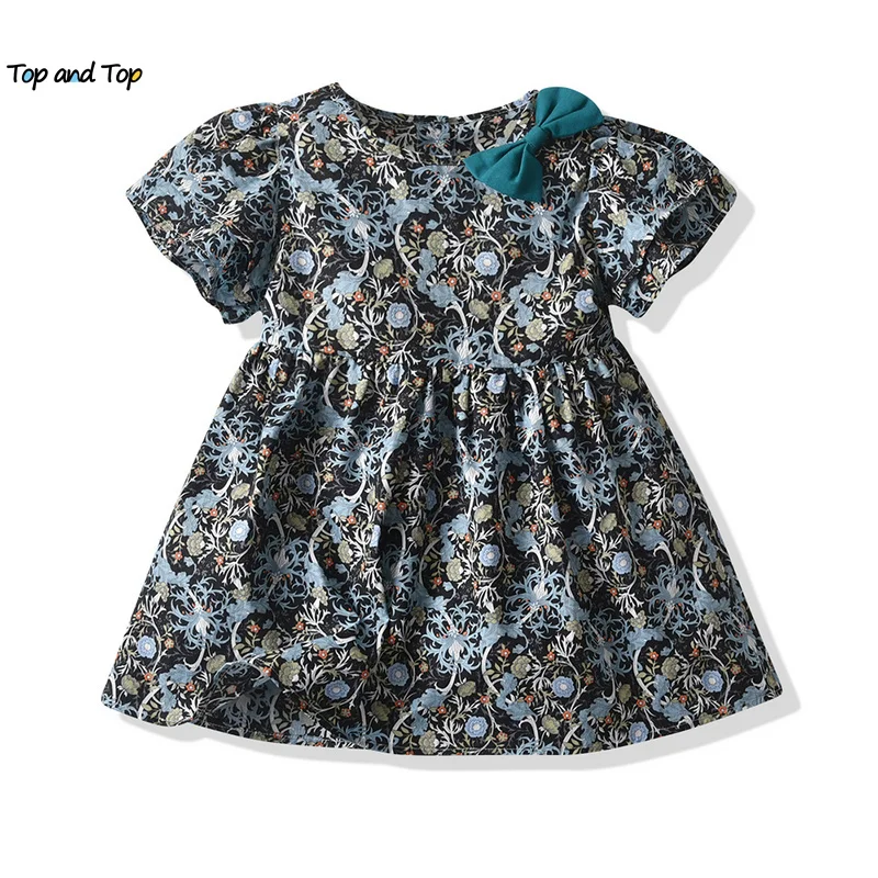 

top and top Fashion New Kid Girl Summer Princess Dress Toddler Baby Girls Short Sleeve Printed Bowtie Dresses Sundress 12M-6Y
