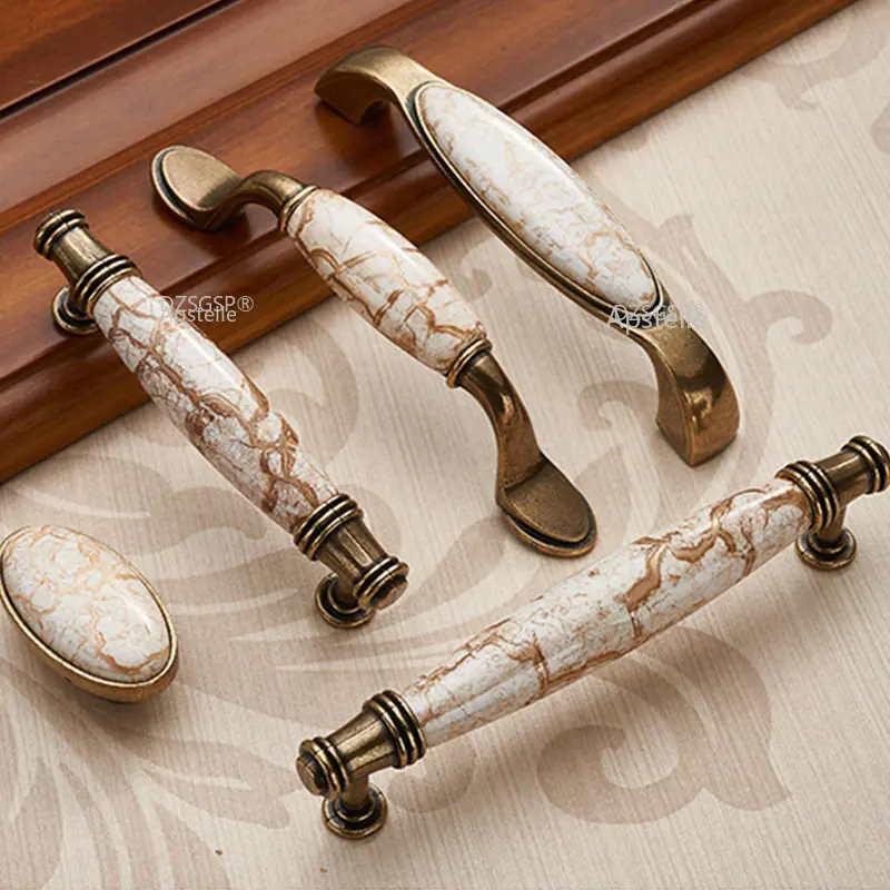 

Antique Furniture Handles Marble Vein Knobs and Handles Ceramic Handles for Kitchen Cupboards Cabinet Door knobs Drawer Pulls