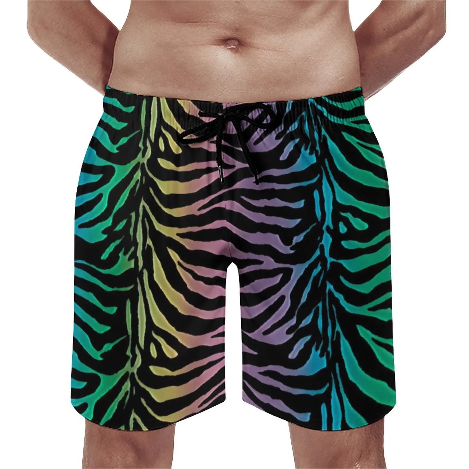 

Шорты мужские в радужную черную полоску, трико с принтом животных, с эластичным поясом, Классические плавки