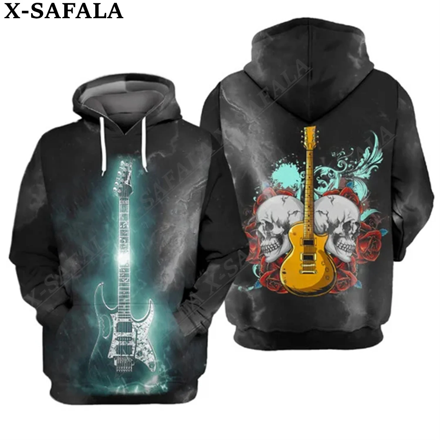 

Bass Guitar Double Skull Pattern 3D Full Print Men Hoodie Unisex hoodies Sweatshirt Autumn Streetwear Casual Jacket Tracksuit