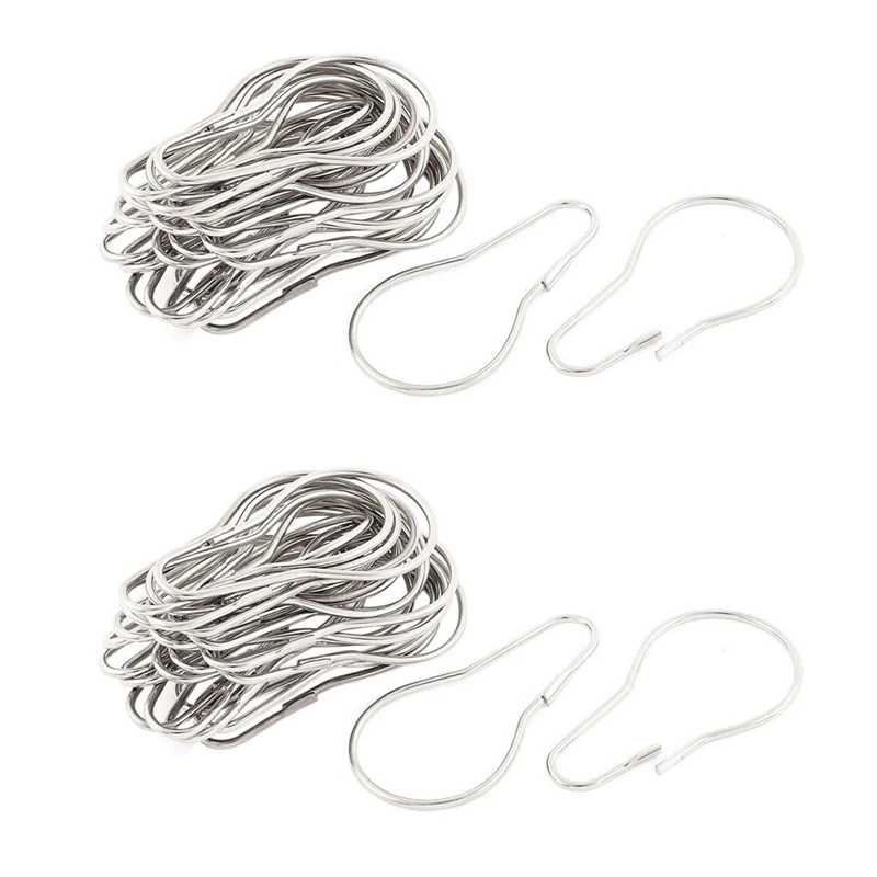 

50 Pcs Calabash Shape Silver Metal Shower Curtain Rings Hook