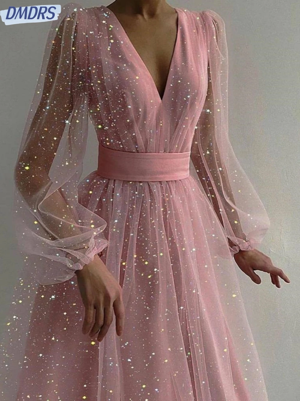 

Romantic Deep V-neck Evening Dresses Sparkly Sequined Dress For Bride Vintage Tea-length Bridal Gown Vestido De Novia