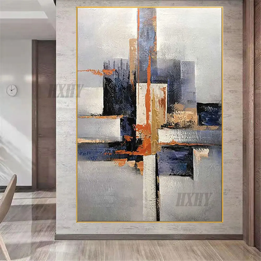 

Ручная роспись маслом абстрактная синяя Золотая текстура Толстая масляная цветная текстура блочная текстура холст для рисования гостиная ...