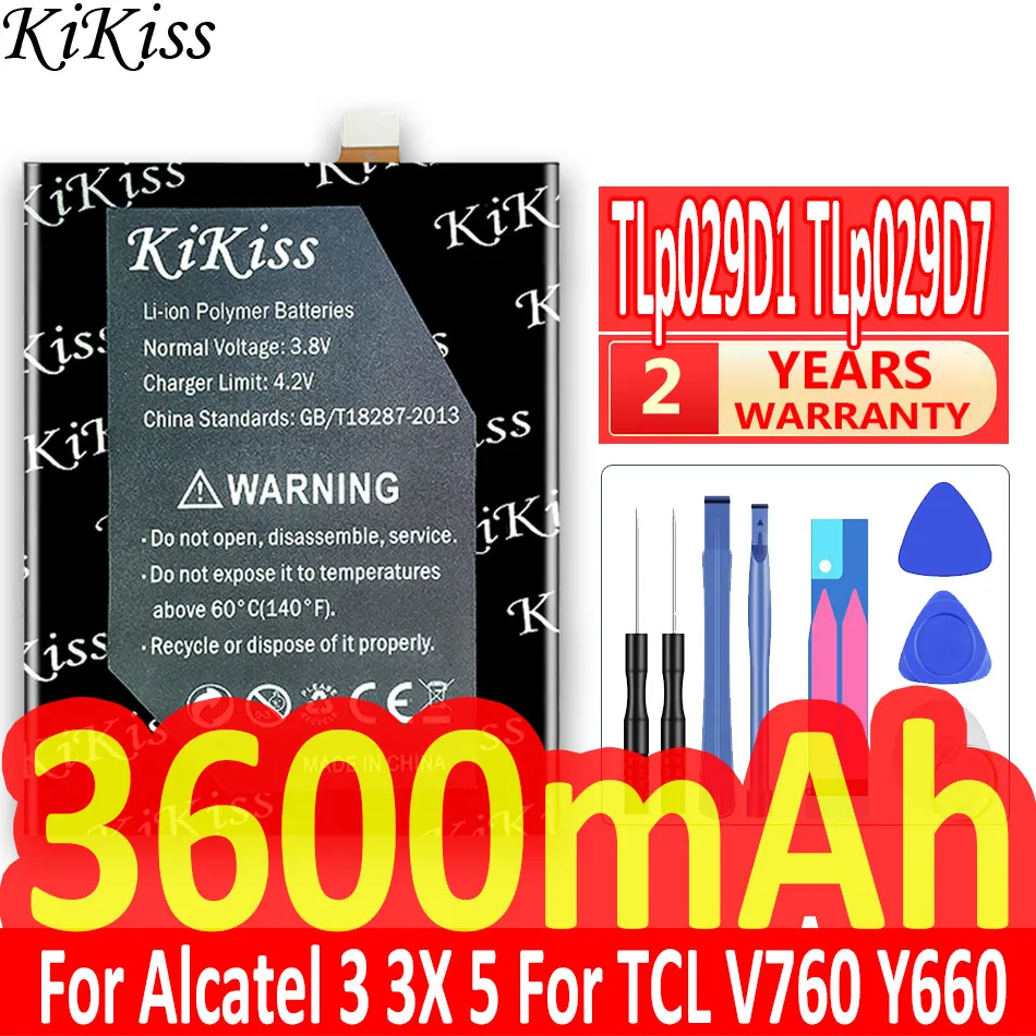 

Аккумулятор KiKiss TLp029D1 TLp029D7 для Alcatel 3 Alcatel3 3X 5 для TCL V760 Y660 OT-5052D 5052Y 5086 5058 5058A 5058J 3600 мАч