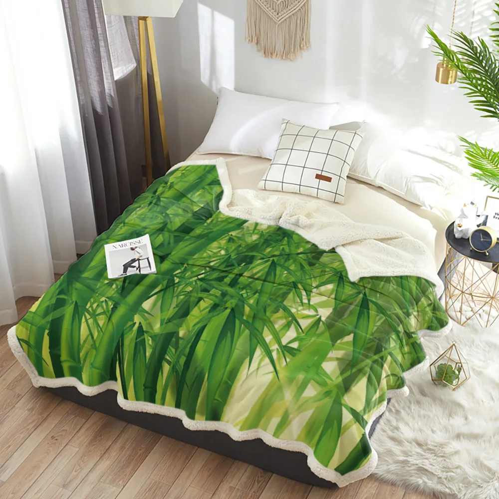 Зеленое одеяло из бамбукового леса шерпа двойные толстые бархатные фланелевые