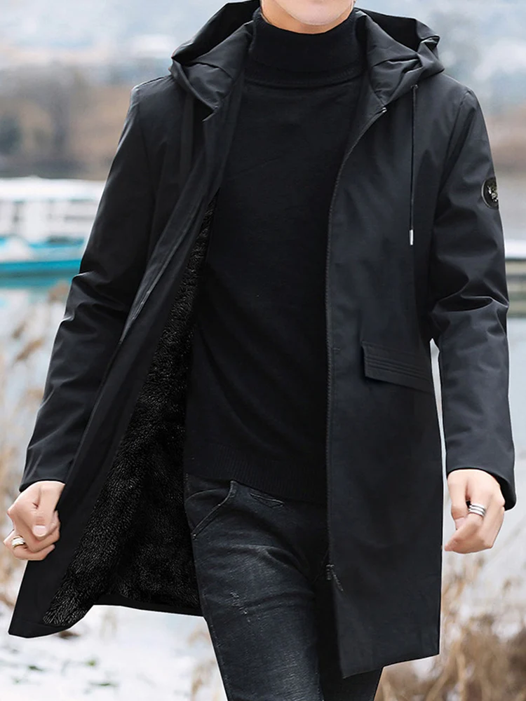 

Plus Size Men's Winter Warm Jacket Fleece Parka Coat 2021 New Black Hooded Windbreaker Outwear Fleec Jacket Long Parkas 8XL