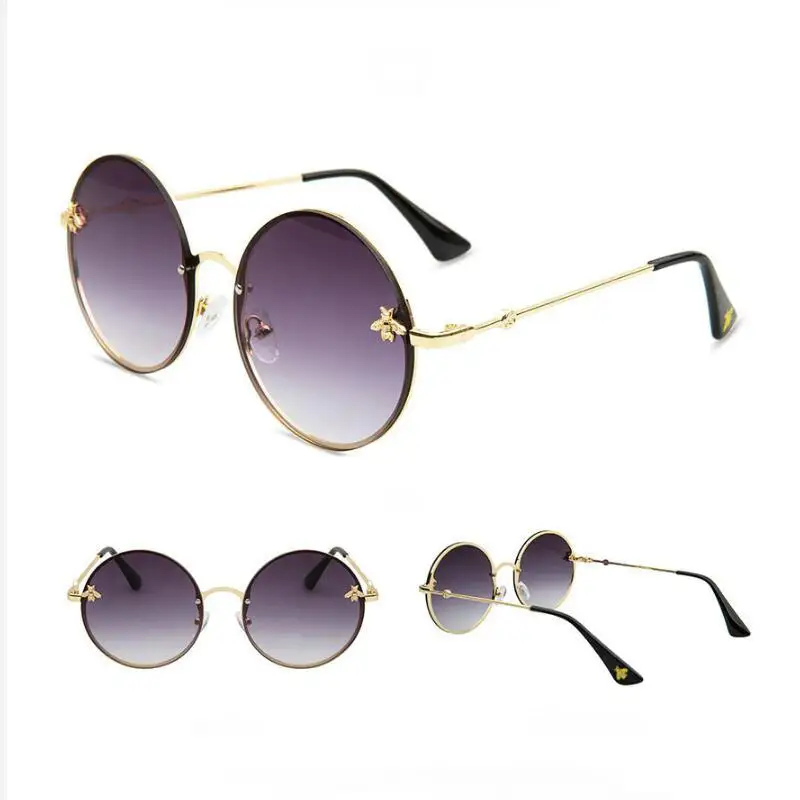 

Luxury round Bee Sunglasses Women Men Retro Brand designer Metal Frame Oversized SunGlasses shades women gafas de sol mujer 2022