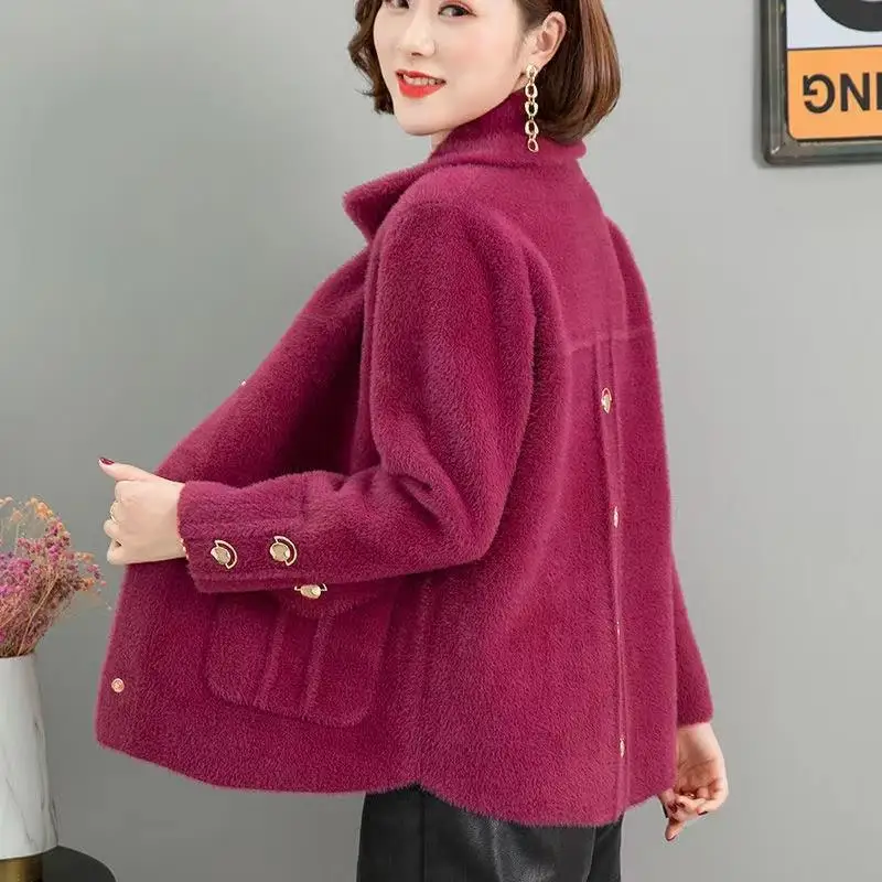 Parkas Women's Outdoors Coats 2022 Winter Faux Fur Imitation Mink Velvet Single Breasted Splicing Cardigan Casual Jackets Woman