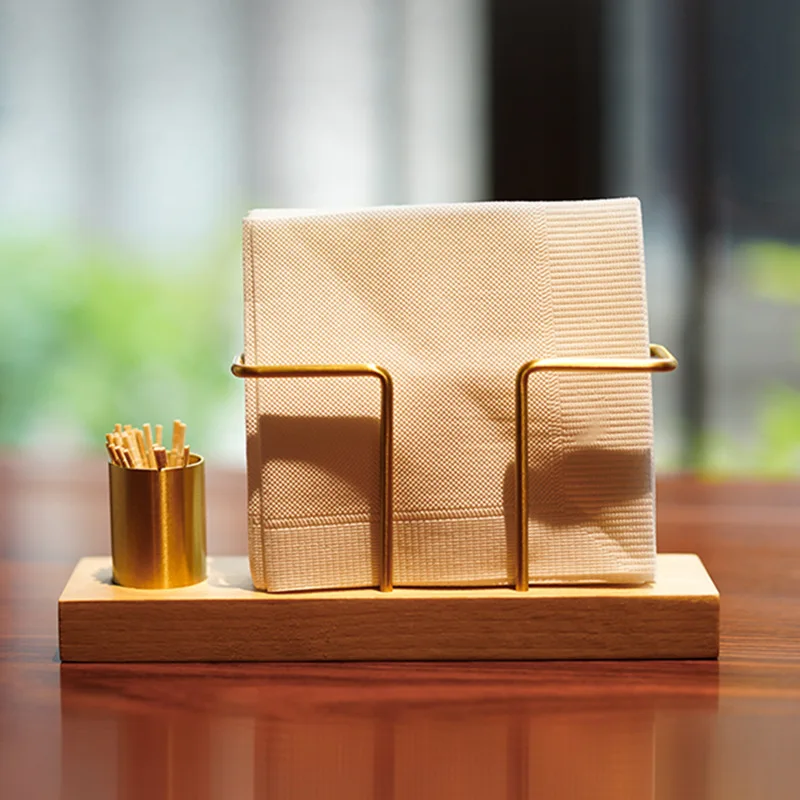 

Desktop Organizer Tableware Supplies Wood Tissue Paper Holder Napkin Holder Brass Tissue Box StorageToothpick Box салфетница