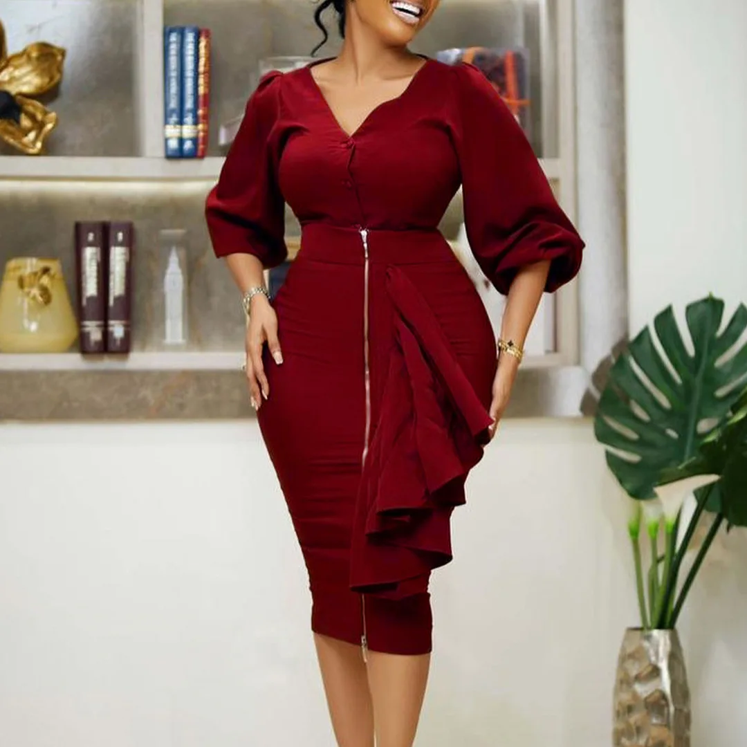 

Large Size Women's Clothing 2022 Autumn and Winter V-neck Long-sleeved Top Package Hip Skirt Two-piece Suit Skirt Sets