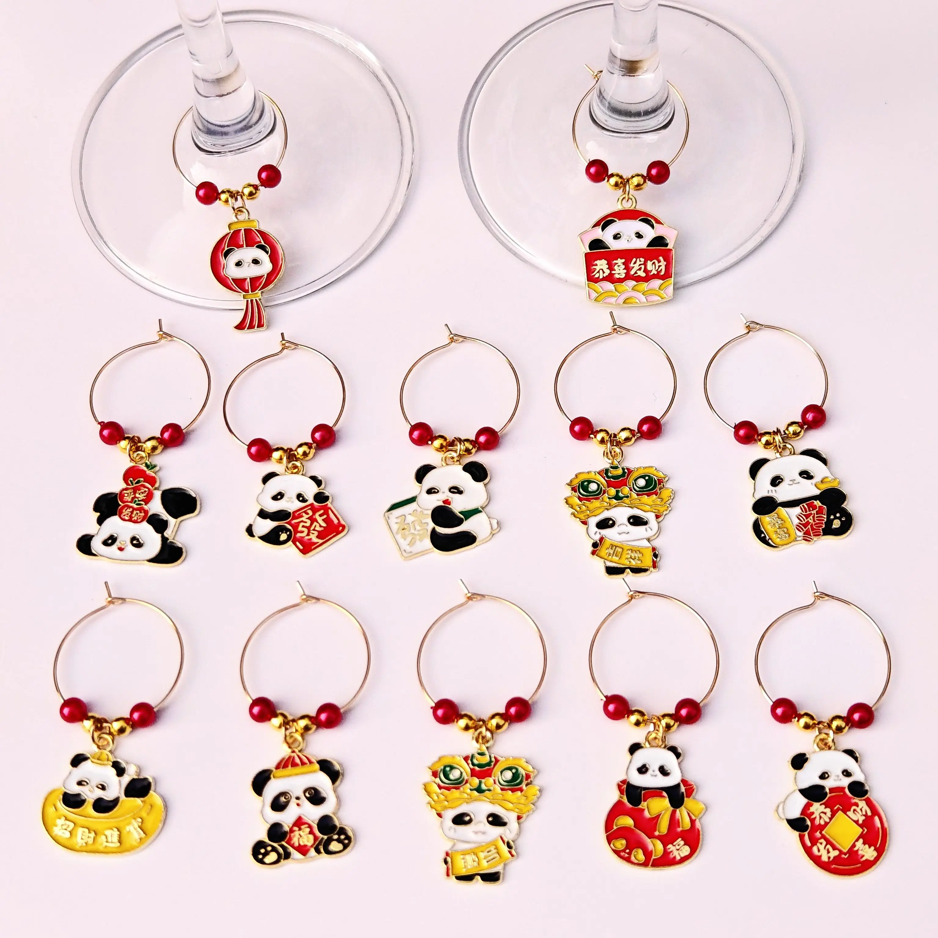 12 шт. новые подвески для вина китайский стиль панда маркеры бокалов лунный Новый