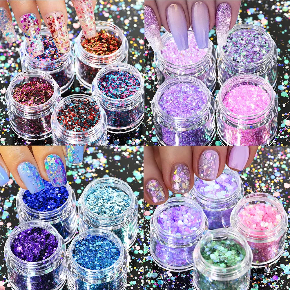 

Sparkly Laser Nail Glitter Mixed Size Hexagon Chunky Iridescent Holographic Paillette Nail Art Decoration Polish Manicure Part