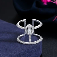 adjustable size fashion brand jewelry micro pave cubic zirconia stones silver color big open rings for women