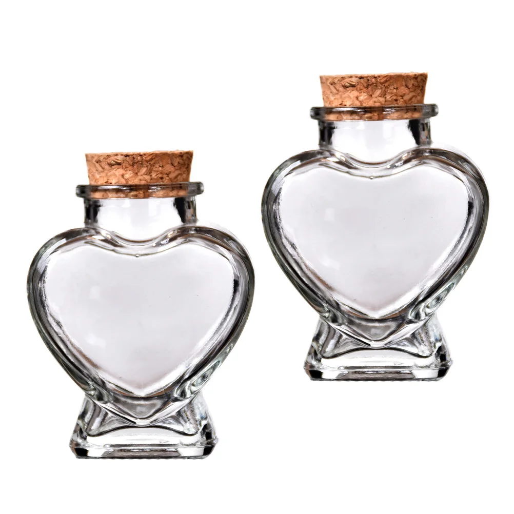 

2 Pcs Clear Glass Heart Shaped Jar Glass Tank Apothecary Jars Glass Containers Glass Favor Jar Self Made Wishing Bottle