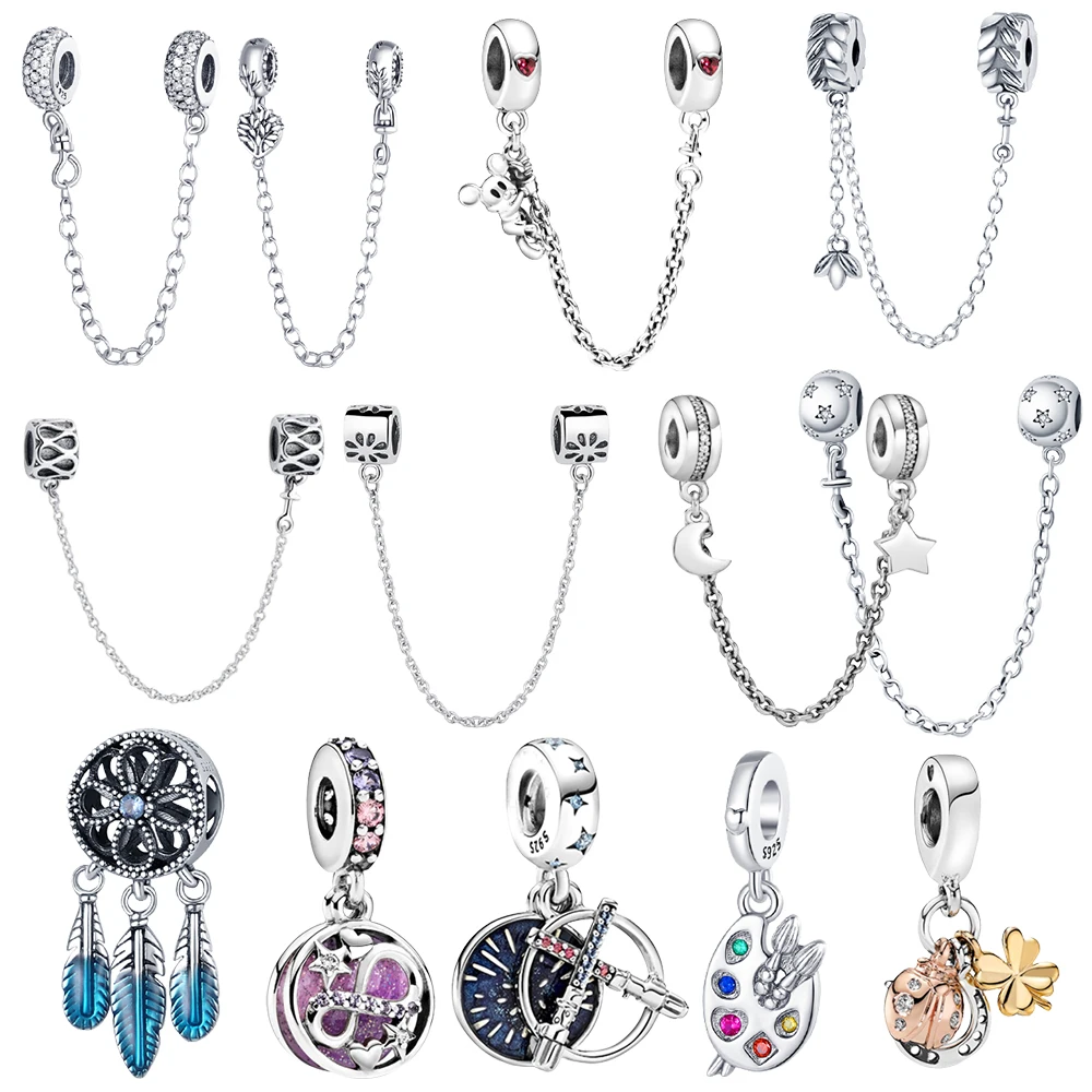 925 Sterling Silver 9 models Safety Chain Charms Fit Pandora 925 Original Bracelets charms Chain Dangle for Women Jewelry Making 925 Sterling Silver 9 models Safety Chain Charms Fit Pandora 925 Original Bracelets charms Chain Dangle for Women Jewelry Making