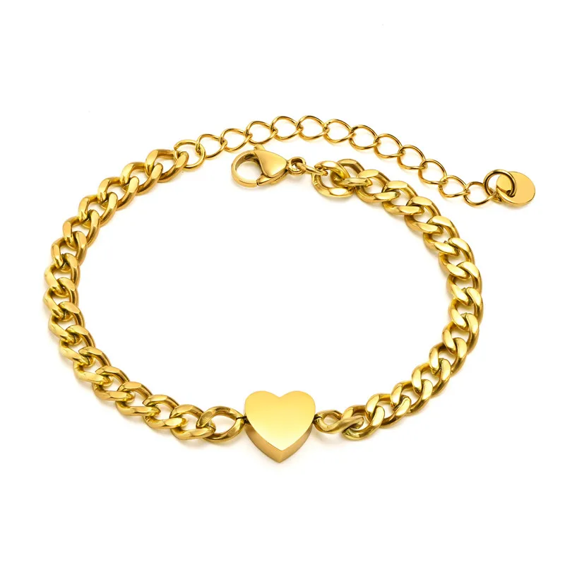 

LETAPI Fashion Heart Chain Bracelet for Women Gold Color Stainless Steel Miama Cuban Chain Bracelet For Women Jewelry Gift