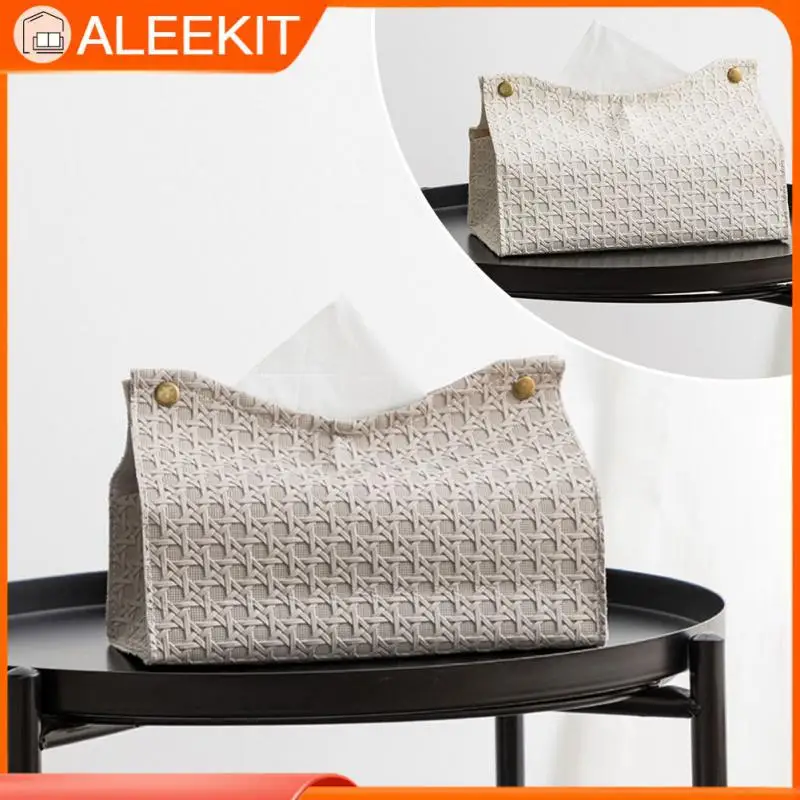 

Paper Drawer Plain Color Creative Pu Leather Tissue Pu Rattan Leather Tissue Box Paper Towel Basket Household Storage Basket