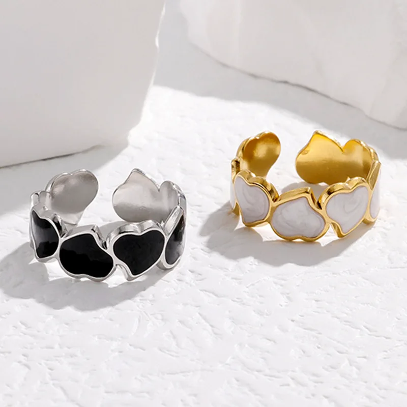 

Dropping Oil Love Rings for Women Adjustable Opening Stainless Steel Ring Personality Korean Ins Style Charm Fashion Jewelry