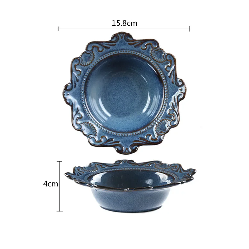 

Рельефные керамические тарелки и миски в европейском стиле, винтажная тарелка в стиле барокко, тарелка для ужина, Салатница, десертная посуда для послеобеденного чая