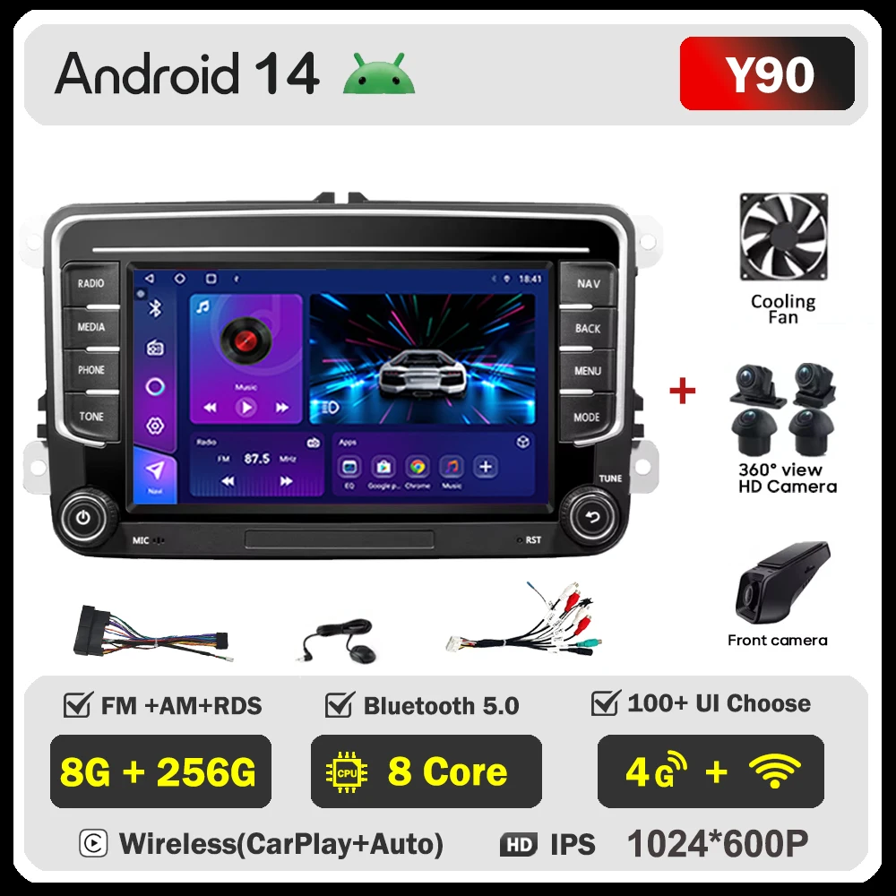 

Автомобильный радиоприемник Android 14, Carplay для VW Volkswagen Skoda Octavia Golf 5 6 Touran Passat B6 Polo Jetta CarPlay, автонавигация, стерео