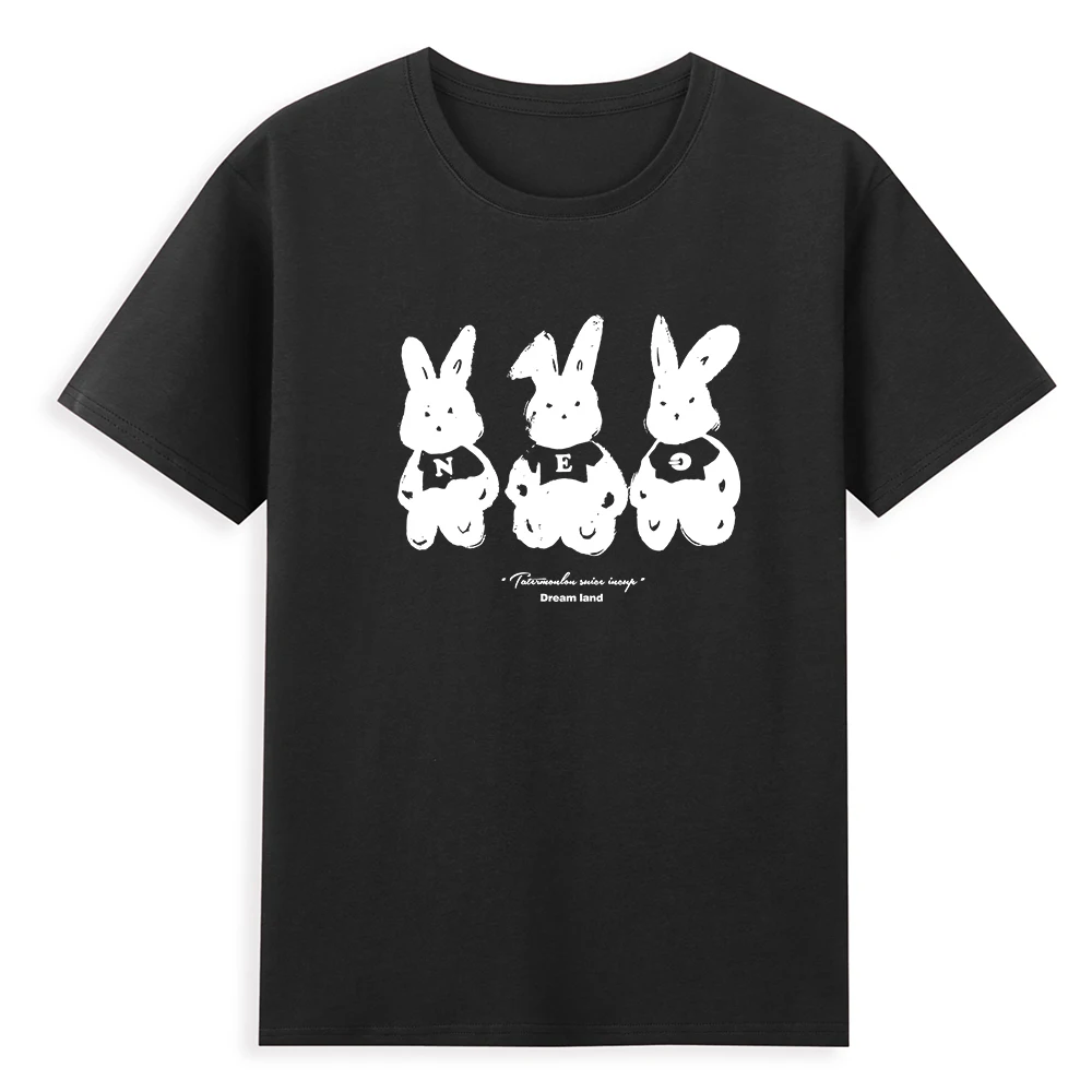 

100% Cotton T-shirt Fashion print Multi cute rabbit pattern High quality luxury fashion short sleeve T-shirt