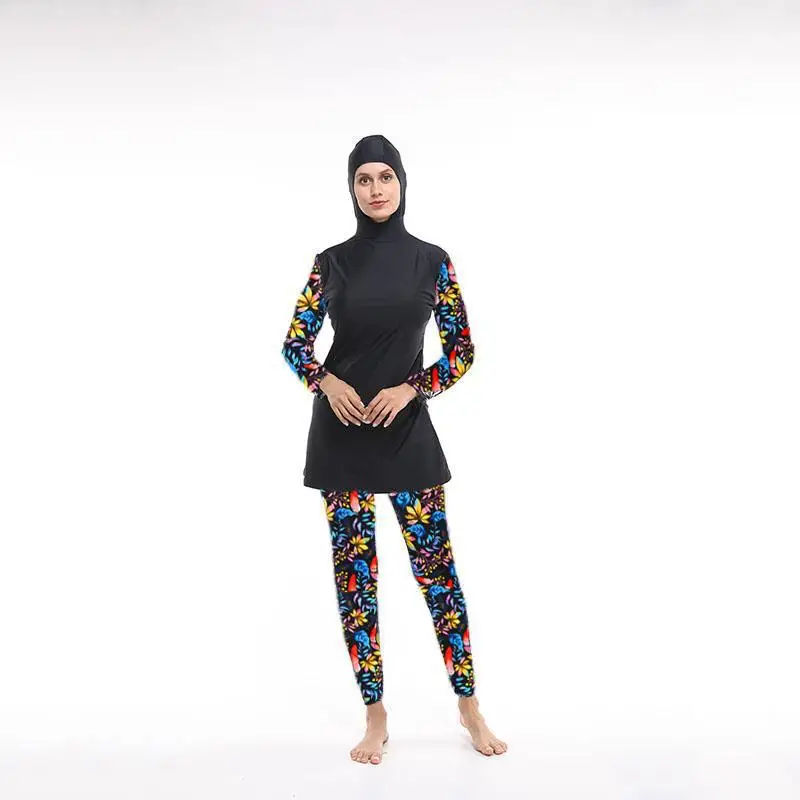 2022 Women Large Size Floral Muslim Swimwear Hijab Muslimah Islamic Swimsuit Swim Surf Wear Sport Burkinis M-5XL