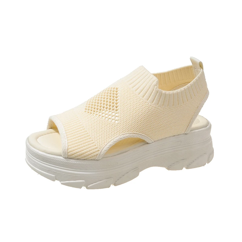 

Женские босоножки с открытым носком, летние сандалии на толстой подошве, с круглым носком, дышащие сандалии на высоком каблуке, 2023