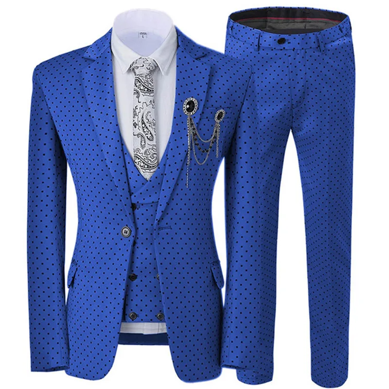 

2022 Fashion New Men's Casual Boutique Polka Dot Printing Slim Suit / Men's Polka Dot Business Three-piece Blazers Jacket Set