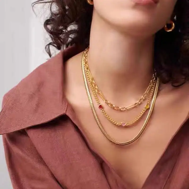 

Timeless Wonder Fancy Stone Heart Cuba Chains Necklace for Women Designer Jewelry Trendy Ins Rare Korean Gift Top Goth Set 4024
