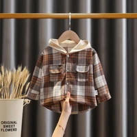 childrens clothing boys shirts 2022 autumn kids hooded jacket plaid long sleeved shirt spring baby boy long sleeve tops clothes