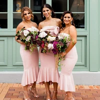 bridesmaid dresses women wear for wedding party bow ruched strapless vestido de dia para boda mermaid prom formal banquet