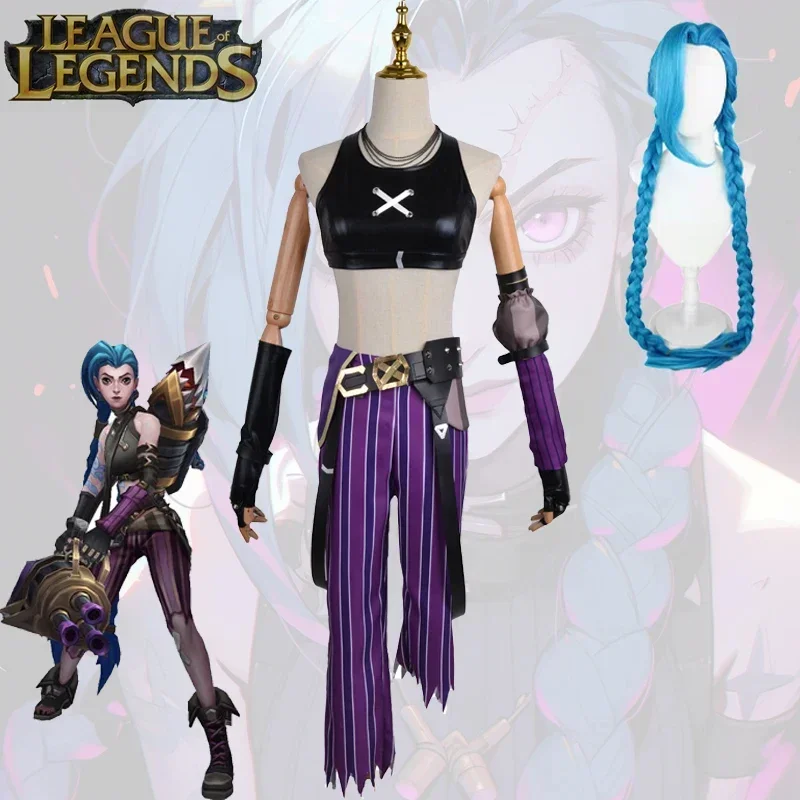 Jinx Косплей Костюм Игра LOL League Of Legends Cos Одежда Топ Брюки Хэллоуин Карнавальная