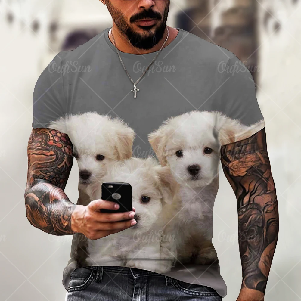 

2022 Male/Female T-shirt Summer New Style Street Personality All-match Oversize Cool And Cute Bichon Frise Pattern 3D Printing