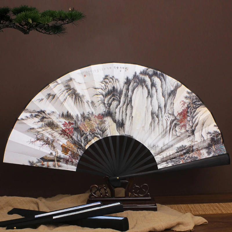 

Ink painting and calligraphy silk cloth folding fan Summer outdoor decorative hand fan Home Decor Crafts 33cm -12.97 in