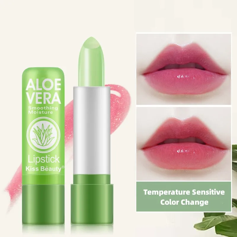 

1PC Natural Aloe Vera Lip Balm Moisture Nourishing Anti Aging Temperature Change Color Lipstick Hydrating Lips Gloss Cosmetics