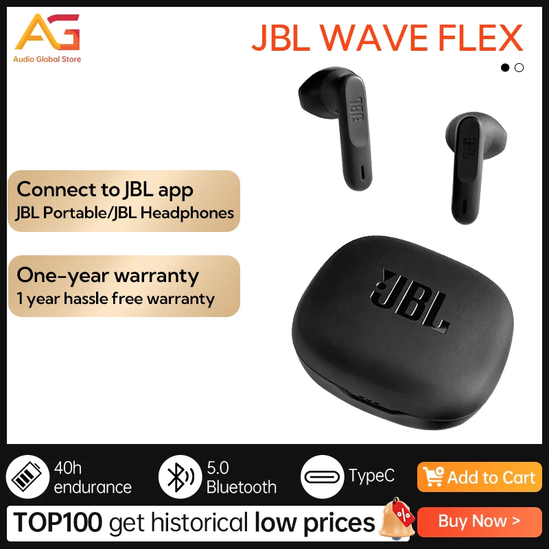 

Original JBL WAVE FLEX True Bluetooth Headphones Stereo Music Gaming Sports Earbuds Bass Sound TWS Wireless Earphones With Mic