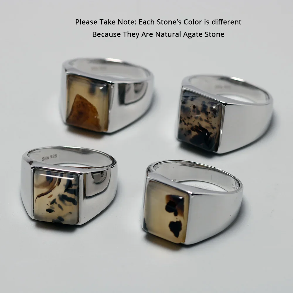 Мужские кольца из настоящего чистого серебра 925 пробы с натуральным агатом