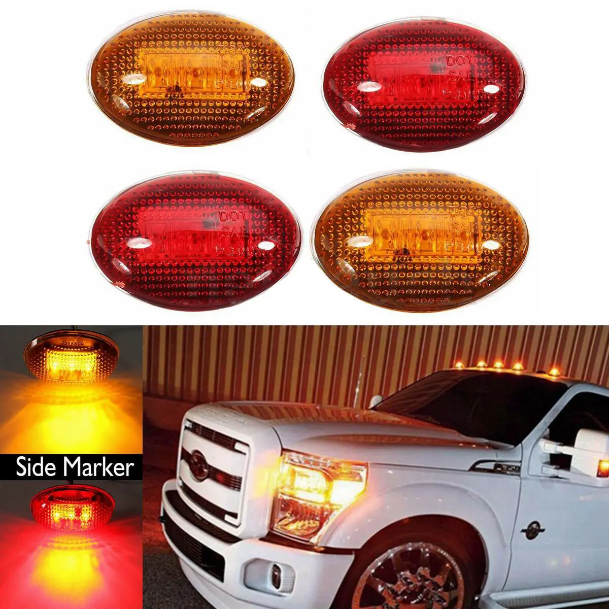 

4PCS Amber/Red Side Fender Marker Dually Bed Warning LED Light Kit For 1999-2010 Ford F350