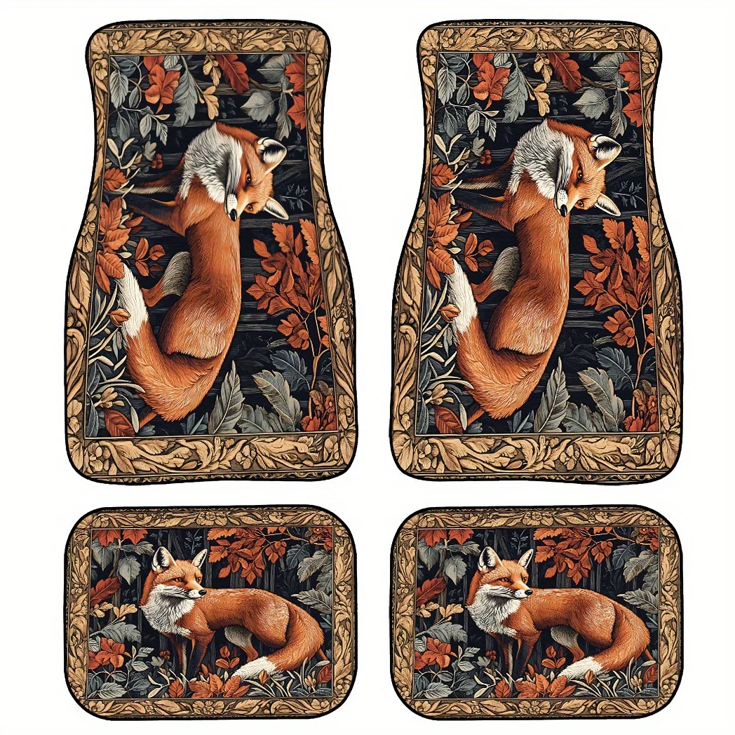 Фото Автомобильные коврики HKStorage Fox & Autumn Leaves — нескользящие, прочные, с основанием, всепогодные, подходят для автомобилей, грузовиков, внедорожников — Fox Design I №3