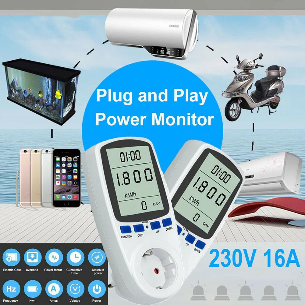

Digital LCD Power Meter AC 110V~250V Switch Energy Monitor Wattmeter Billing Socket Energy Meter Measuring Outlet Power Analyzer