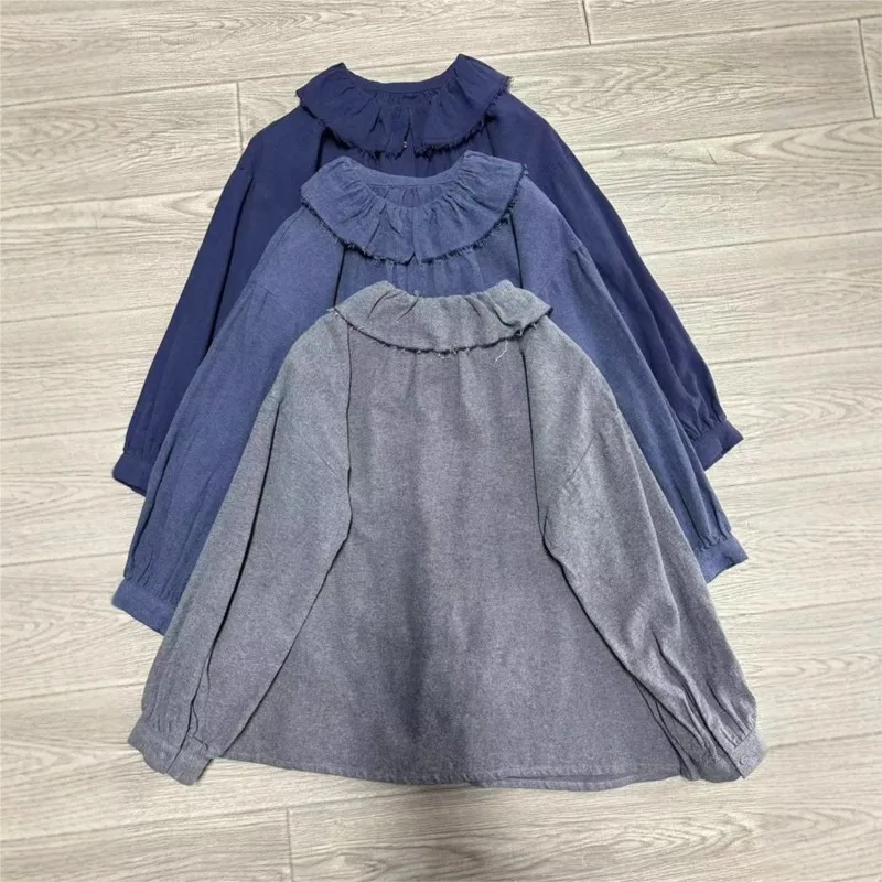 Johnature японская повседневная рубашка с длинными рукавами и кружевными лацканами