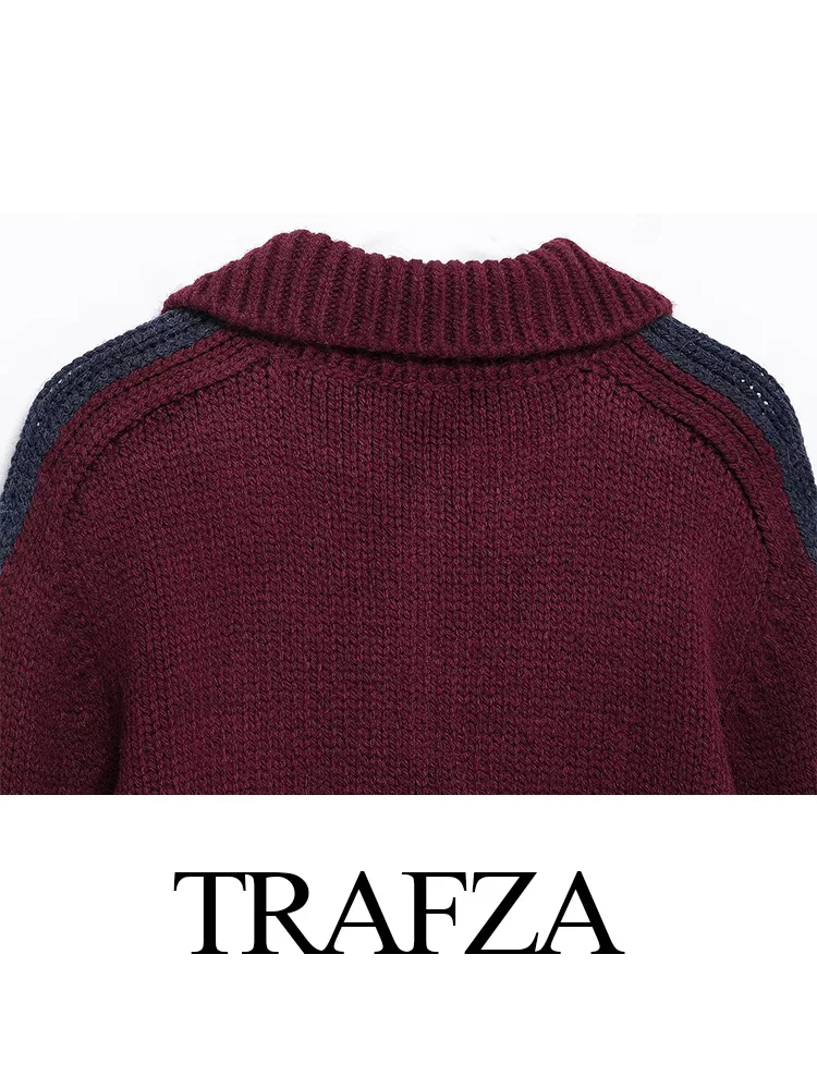 TRAFZA женский модный уличный стиль пуловер с отложным воротником свитер весенний