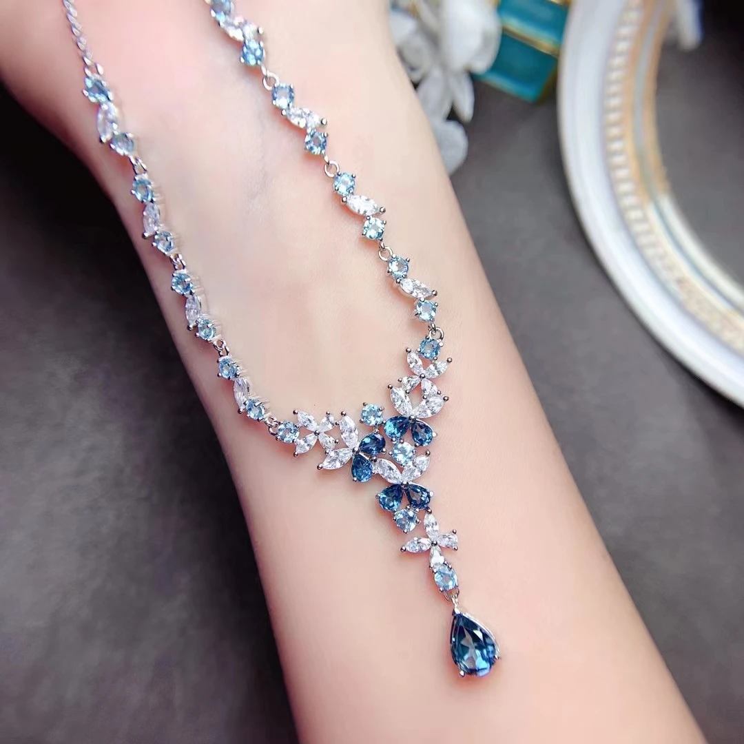 

FS Natural Gradient Topaz Luxury Necklace S925 Pure Silver Fine Charming Wedding Jewelry Women’s Gift Free Shippings MeiBaPJ
