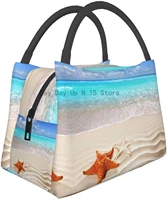 starfish ocean beach print portable insulation bag lunch box for office work school picnic beach