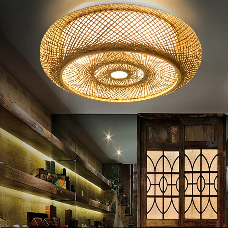 Скандинавская Минималистичная потолочная лампа из бамбука художественный