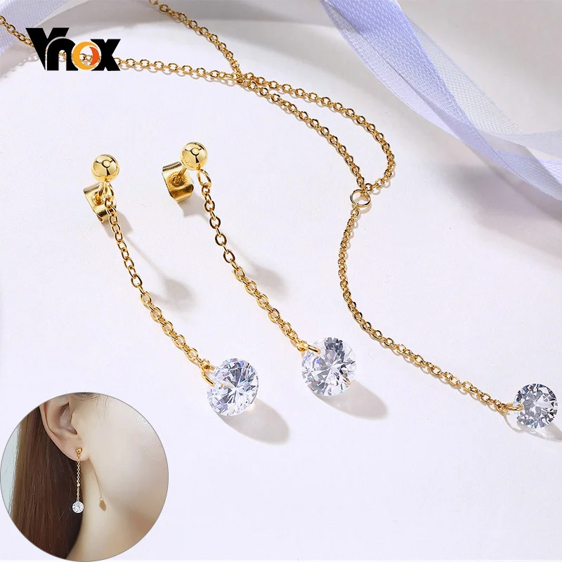 

Vnox Temperament Long Earrings for Women Party Jewelry Shiny CZ Stone Dangle Earrings Birthday Anniversary Gifts for Her