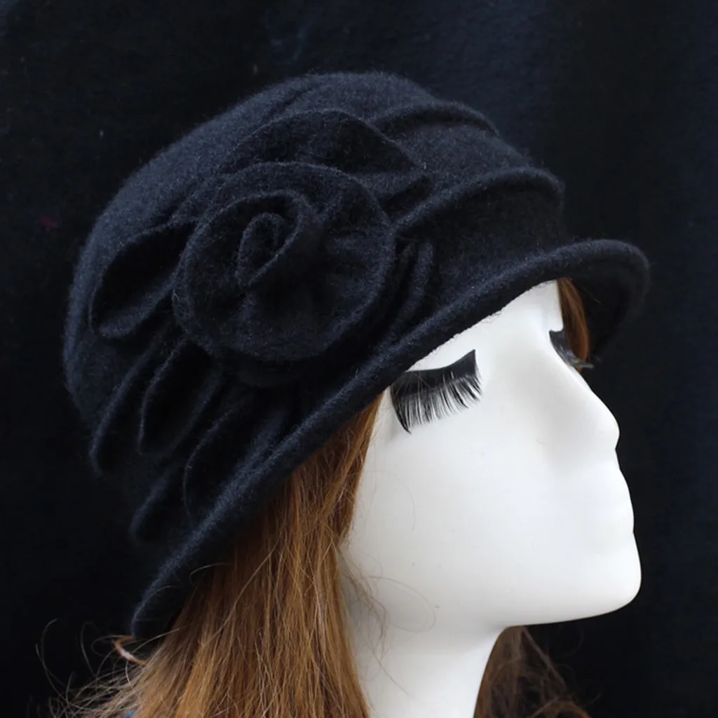 

Women'S Hat Flowers Woolen Felt Fedoras Korean Fashion Ladies Vintage Elegant Hat Warm Autumn Spring Wool Vintage Panama Hat