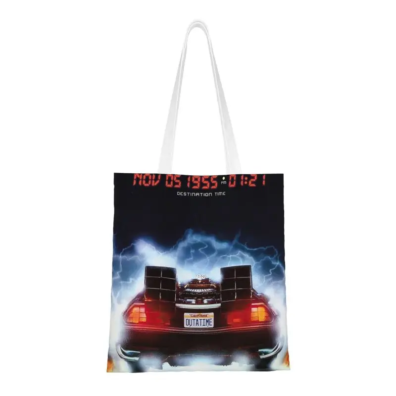 

Custom Back To The Future Canvas Shopping Bags Women Durable Groceries American Science Fiction Shopper Tote Bags