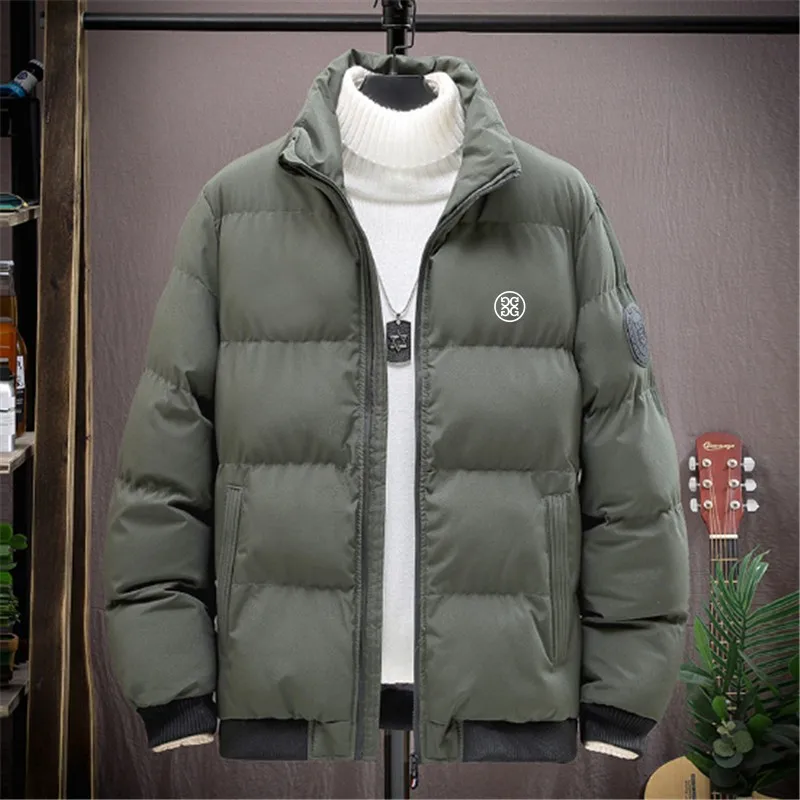Winter Men's Golf Jackets Stand Collar Fashion Trend Casual Windbreaker Korea Man Golf Wear Thicken Keep Warm Cotton Down Coats