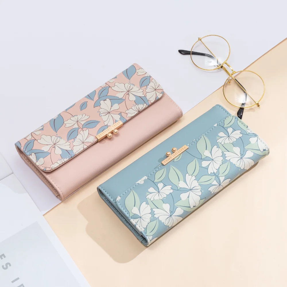 New Fashion Women Wallets Long Printed Coin Purse Wallets for Women Luxury PU Leather Card Holder Zipper Buckle Clutch